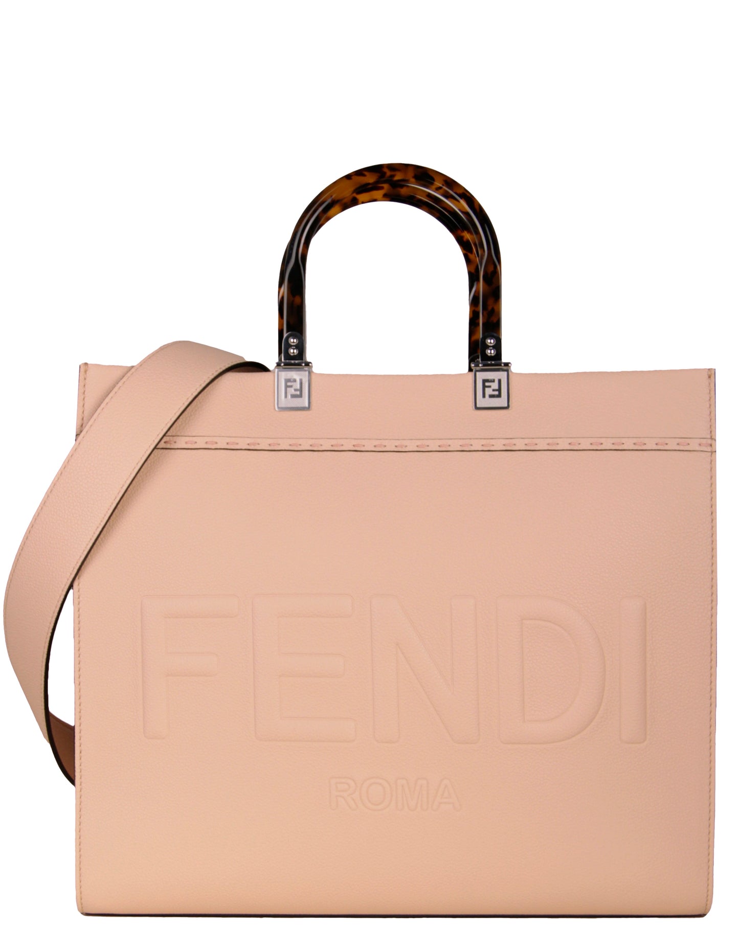 Fendi Handbag Light Rose Plexiglass Sunshine Shopper Tote Bag Leather Pink Medium Shoulder Bag