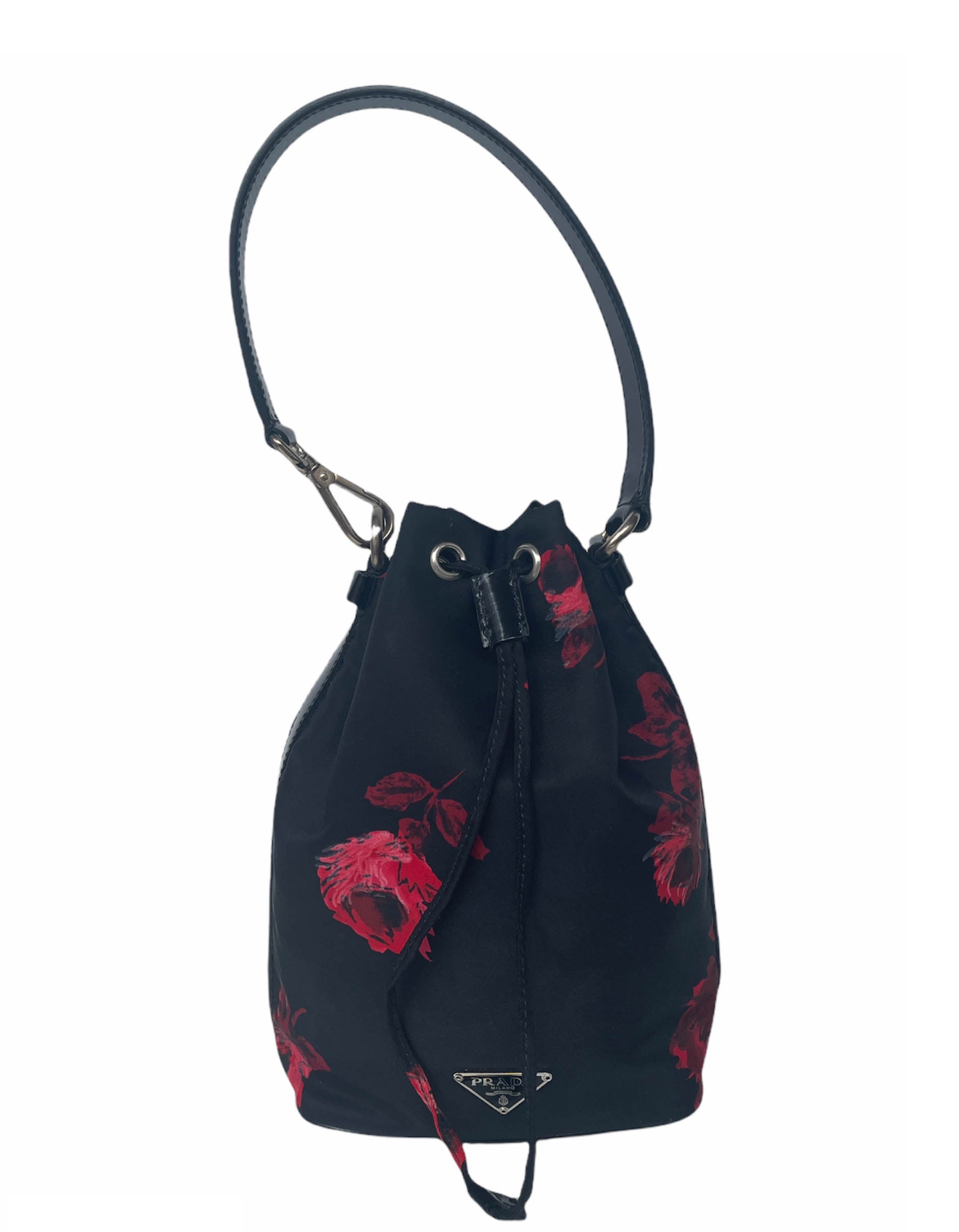Prada Handbag Floral Print Bag Nylon Black Mini Clutch Bag