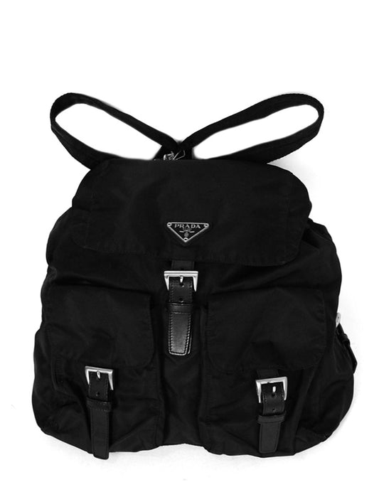 Prada Handbag Double Buckle Backpack Bag Nylon Black Belt