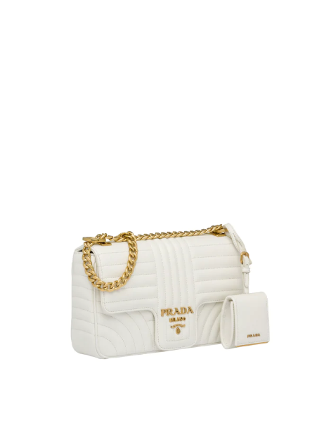 Prada Diagramme Bag Leather White Medium Travel Bag