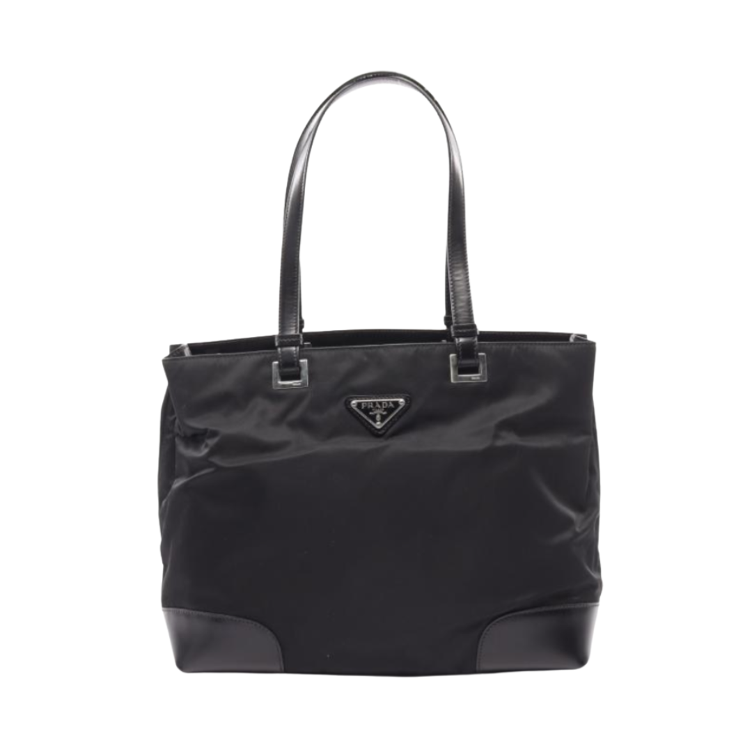 Prada Tessuto Acciaio Tote Bag Leather Nylon Black