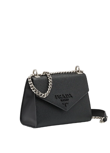 Prada Monochrome Bag Dark Grey Leather Saffiano Gray Travel Bag