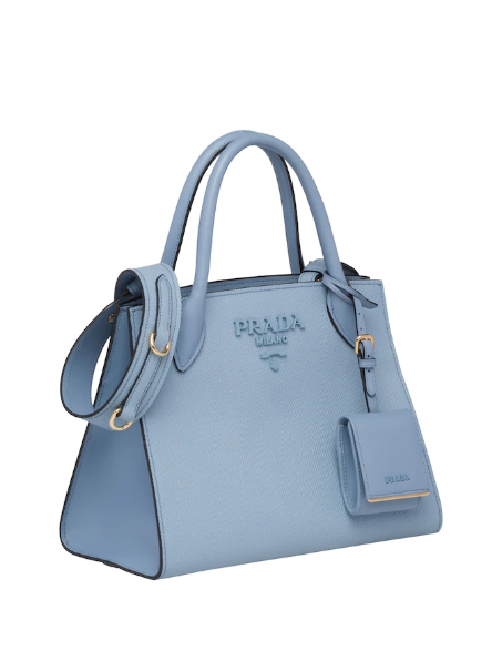 Prada Monochrome Bag Light Leather Saffiano Blue Travel Bag