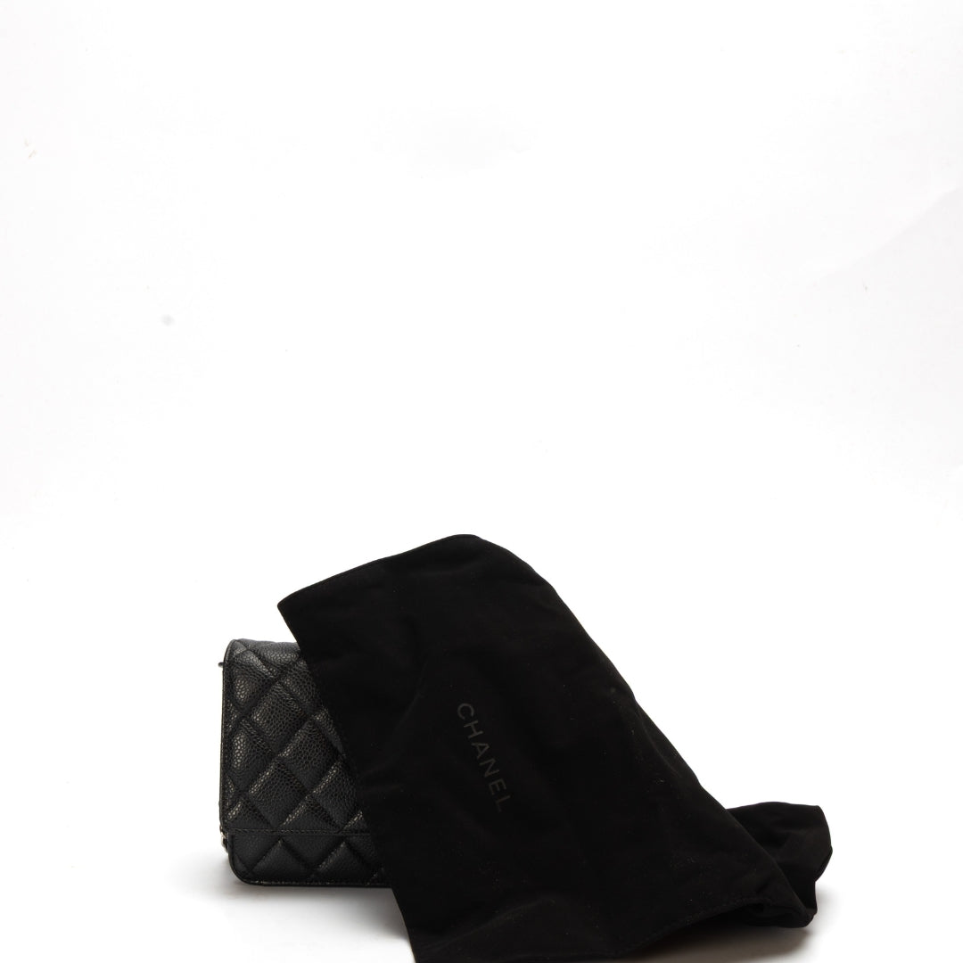 Chanel Black Caviar Quilted Wallet on Chain Bag
