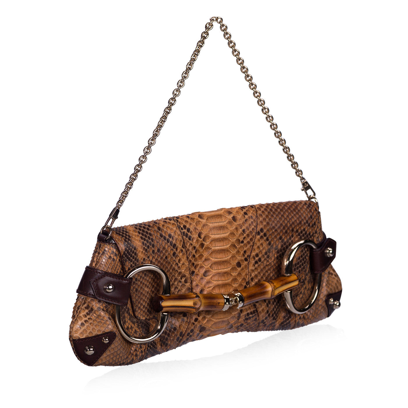 Gucci Python Bamboo Horsebit Shoulder Bag
