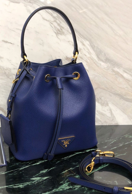 Prada Prada Saffiano Leather Bucket Bag Blue