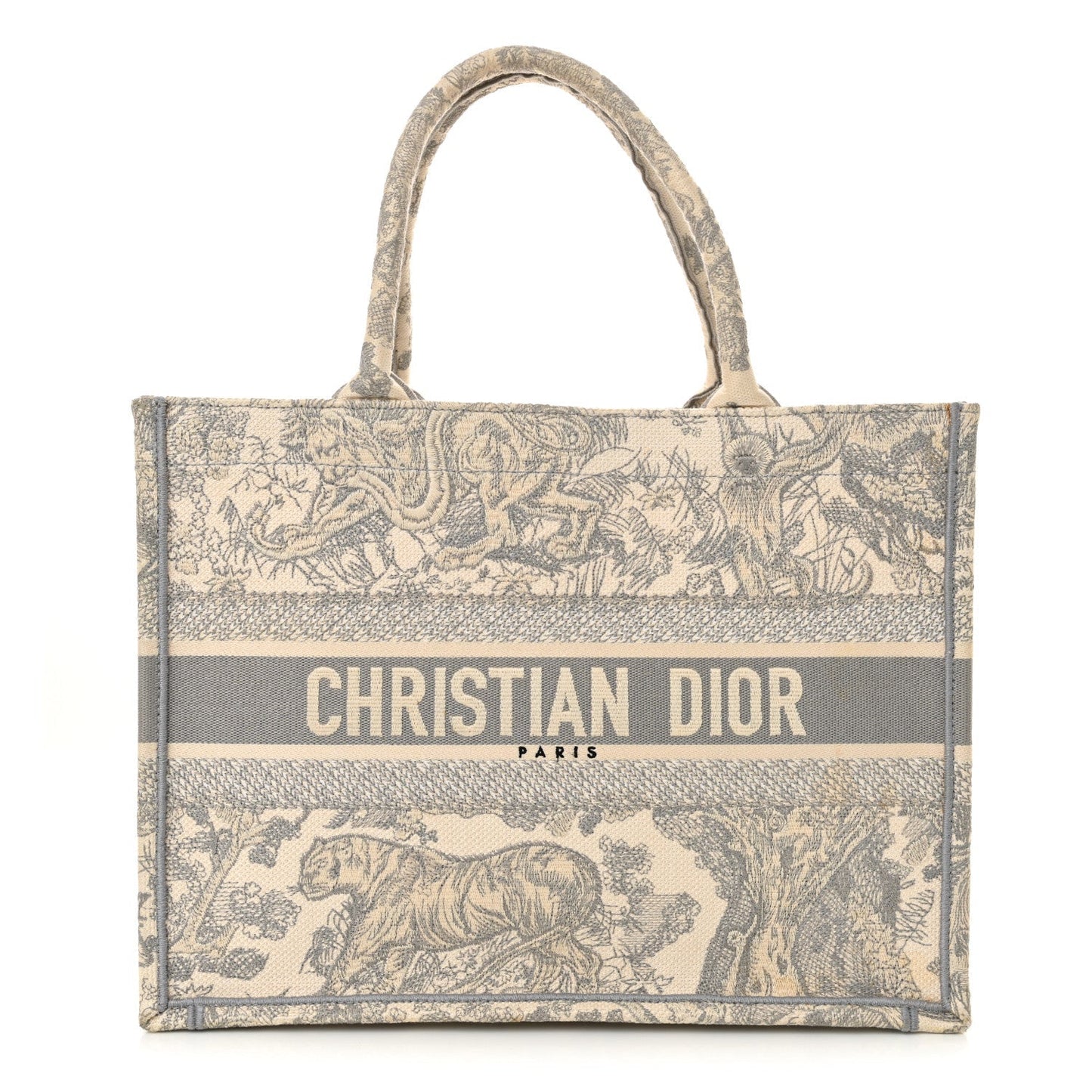 Dior Handbag Christian iviera Toile De Jouy Book Tote Canvas Gray Medium Tote Bag