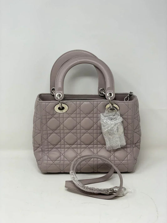 Dior Handbag Cannage Lady Grey B13-20 Lambskin Gray Medium