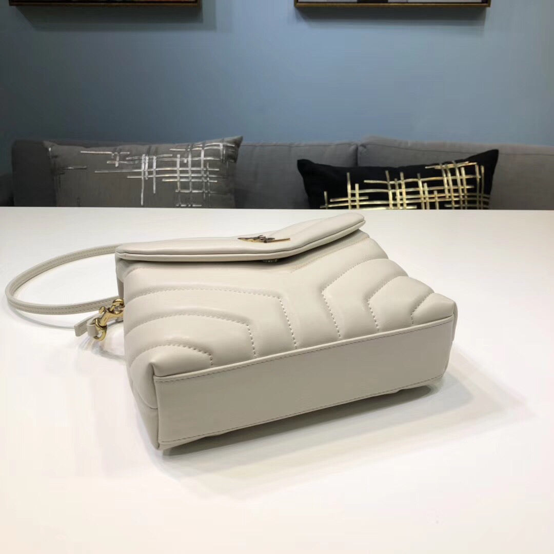 YSL Saint Laurent Loulou 7in 18cm White Mini Shoulder Bag