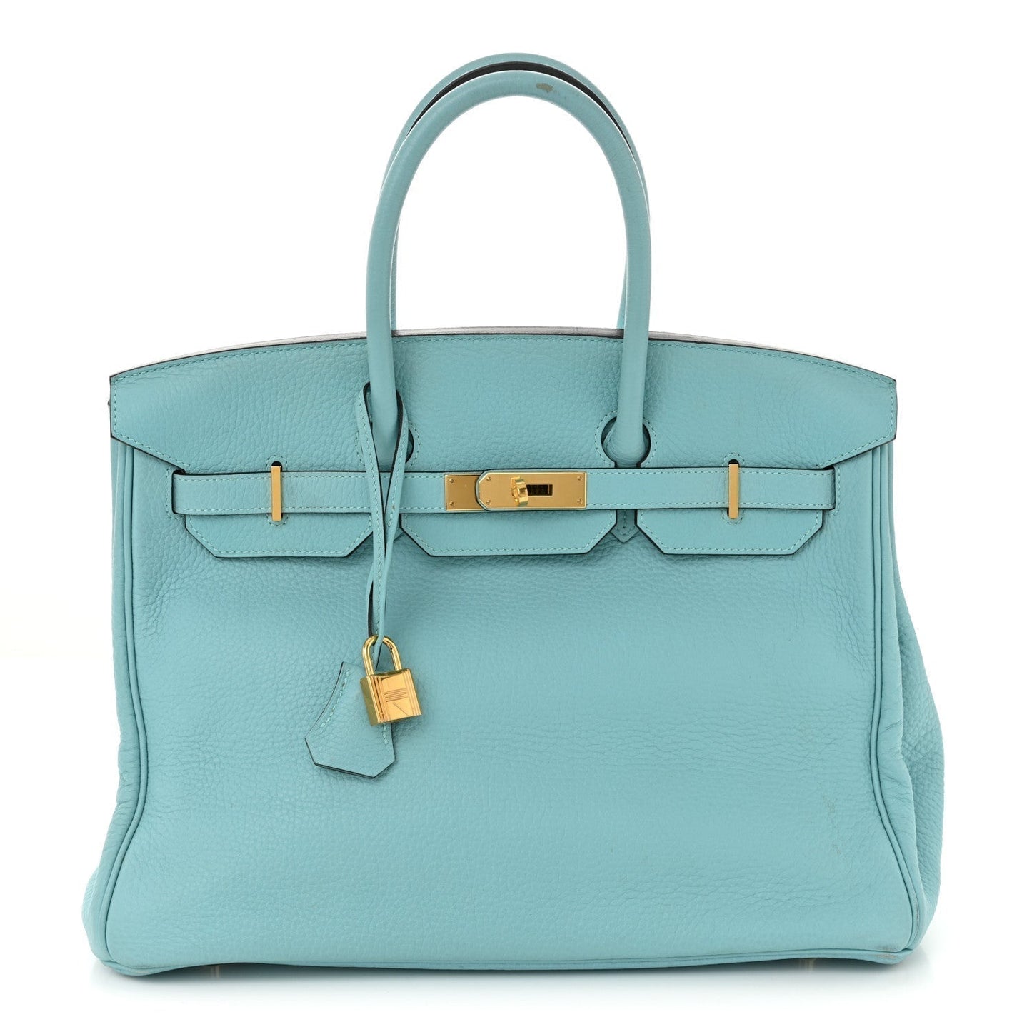 Hermes Taurillon Clemence Birkin Bleu Atoll Handbag Travel Bag
