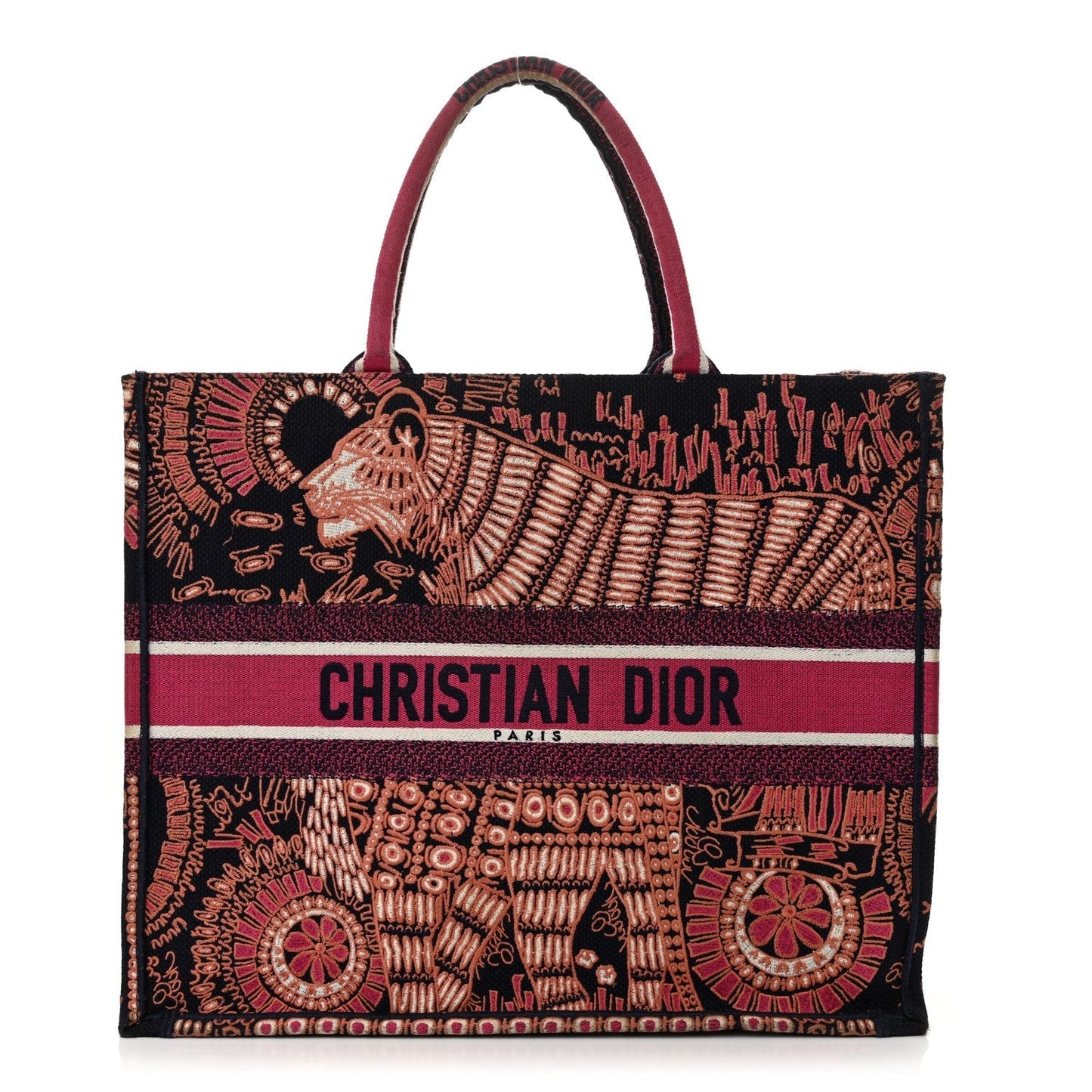 Dior Handbag Christian Animals Tiger Book Tote Deep Fuchsia Canvas Blue Multicolor Tote Bag