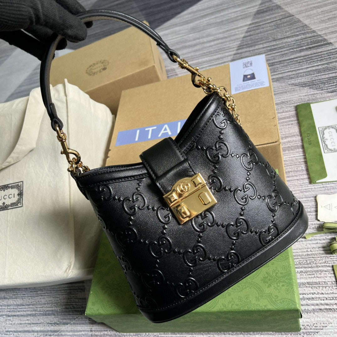 gg Rhombi Motif Black Small Shoulder Bag