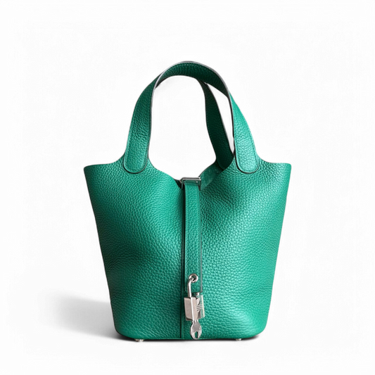 Hermes Picotin Bambou Vert Vertigo Clemence Hardware Handbag Leather Silver Travel Bag