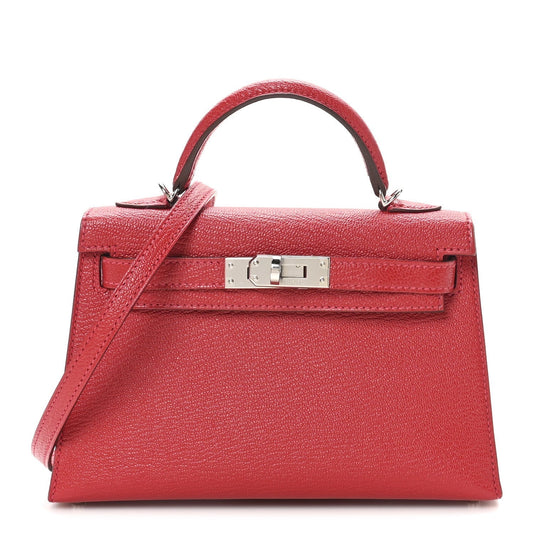Hermes Chevre Mysore Verso Kelly Sellier Rouge Cas Ue Mini Travel Bag
