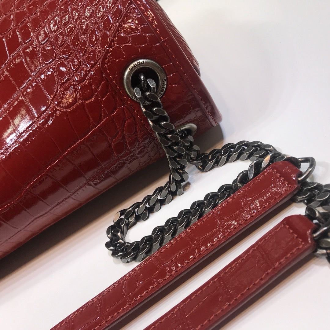 YSL Saint Laurent Niki -Embossed 11in 28cm Red Medium Chain Handbag