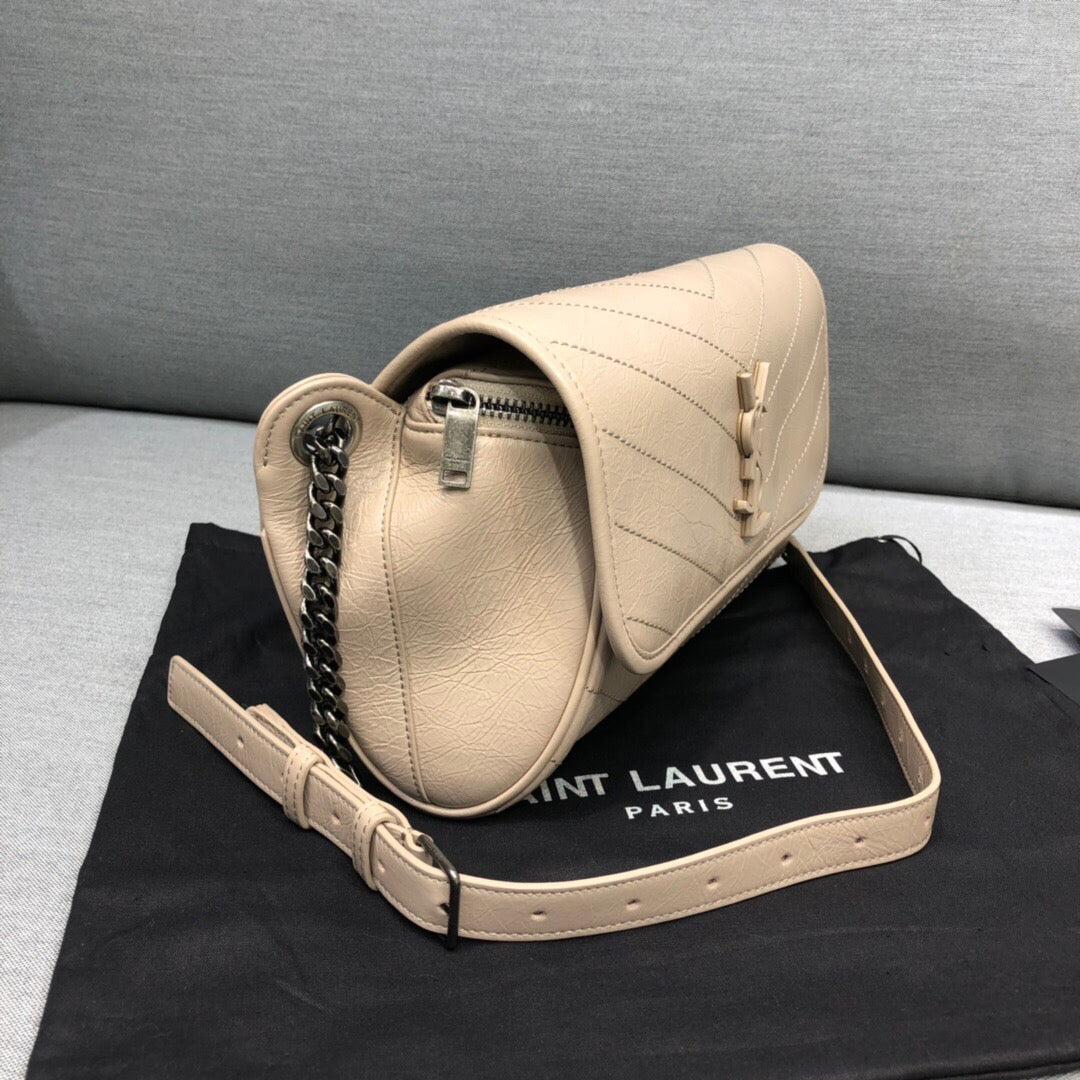 YSL Saint Laurent Niki Crinkled 11in 28cm Beige Medium Shoulder Bag