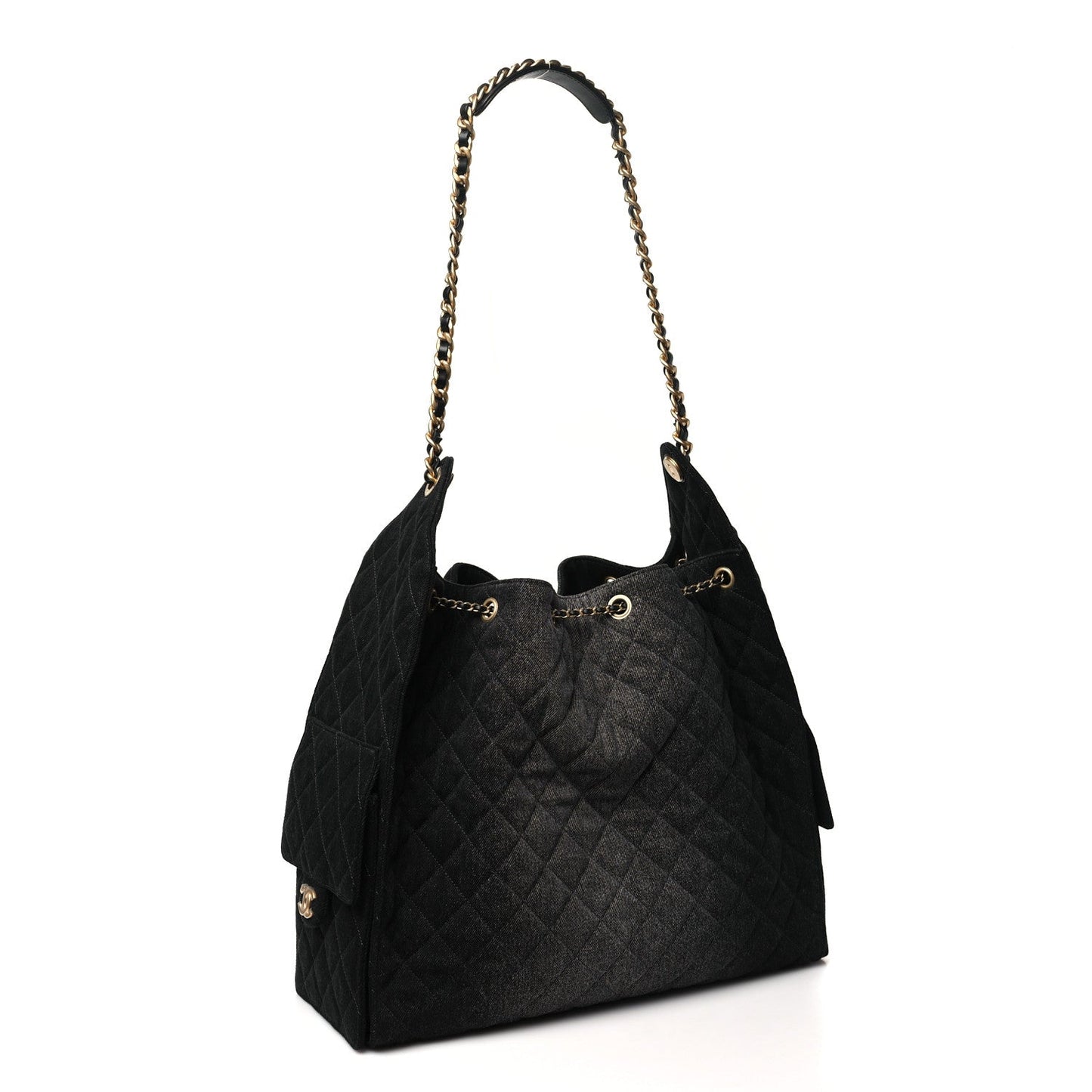 Chanel Washed Denim Quilted Medium 25 Handbag Black