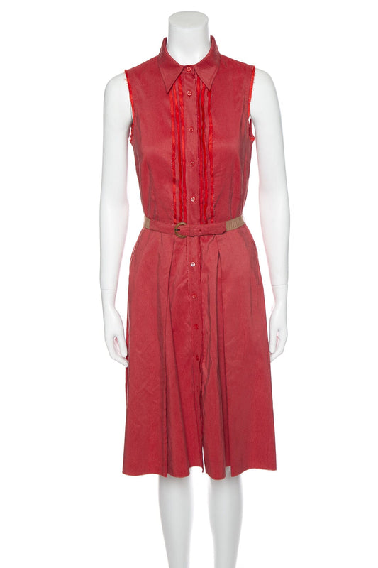 Prada Handbag Sleeveless Button Down Dress SZ 42 Red