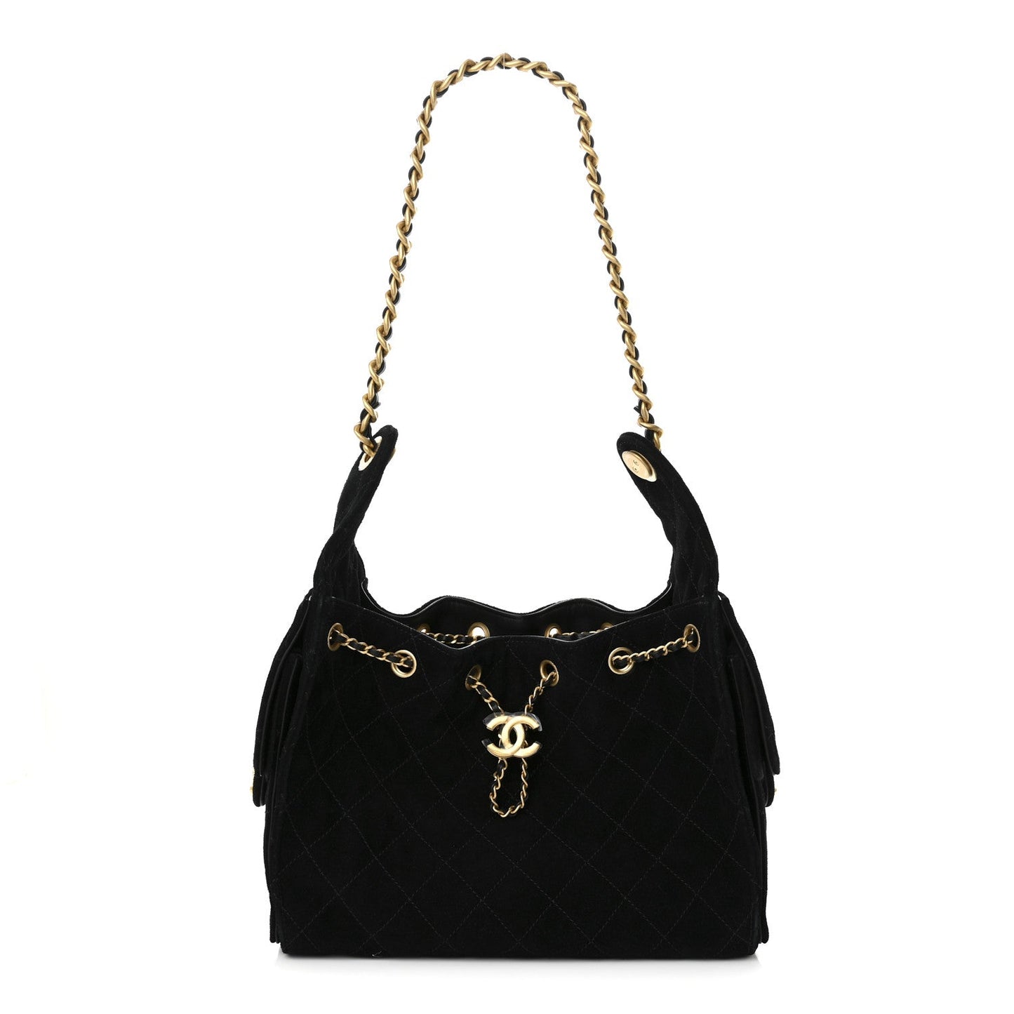 Suede Quilted Small 25 Handbag Black Polished