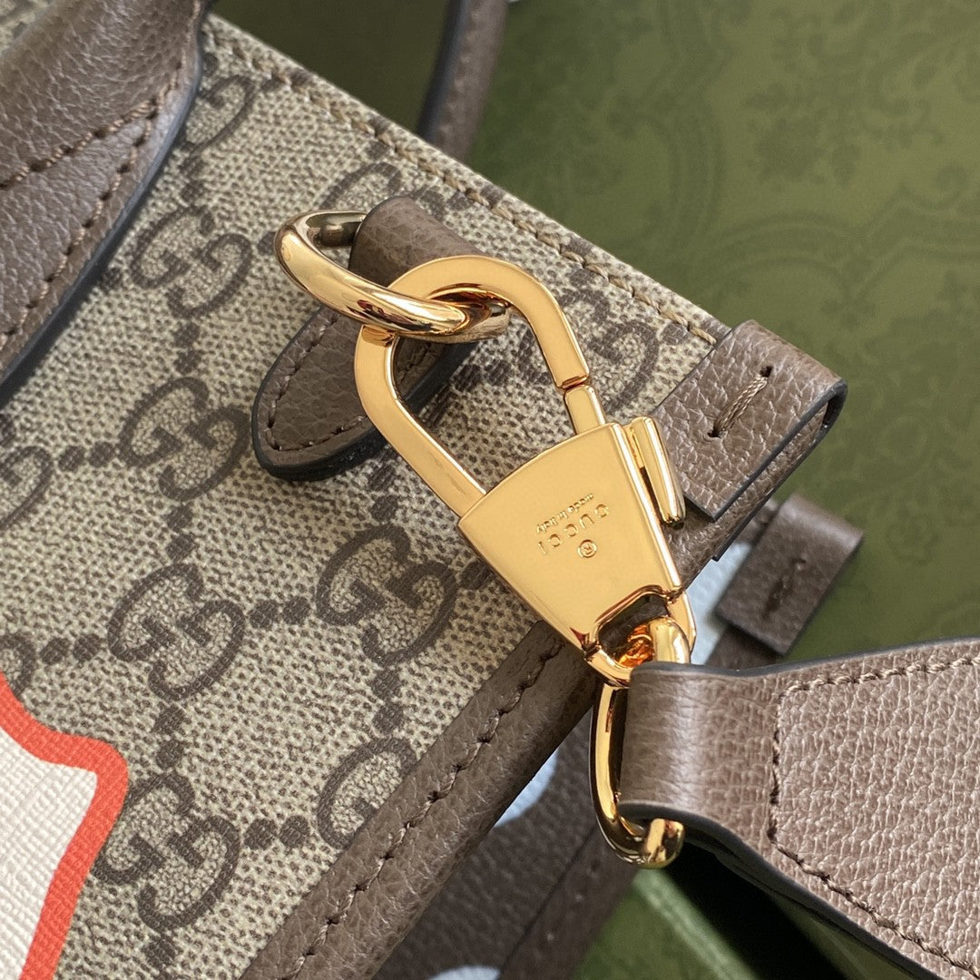 gg Geometric Print Ebony gg Canvas Beige Medium Tote Bag
