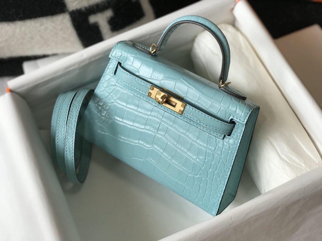 Top Quality Kelly Embossed Patent Paon Bag Blue Gold Shoulder Bag