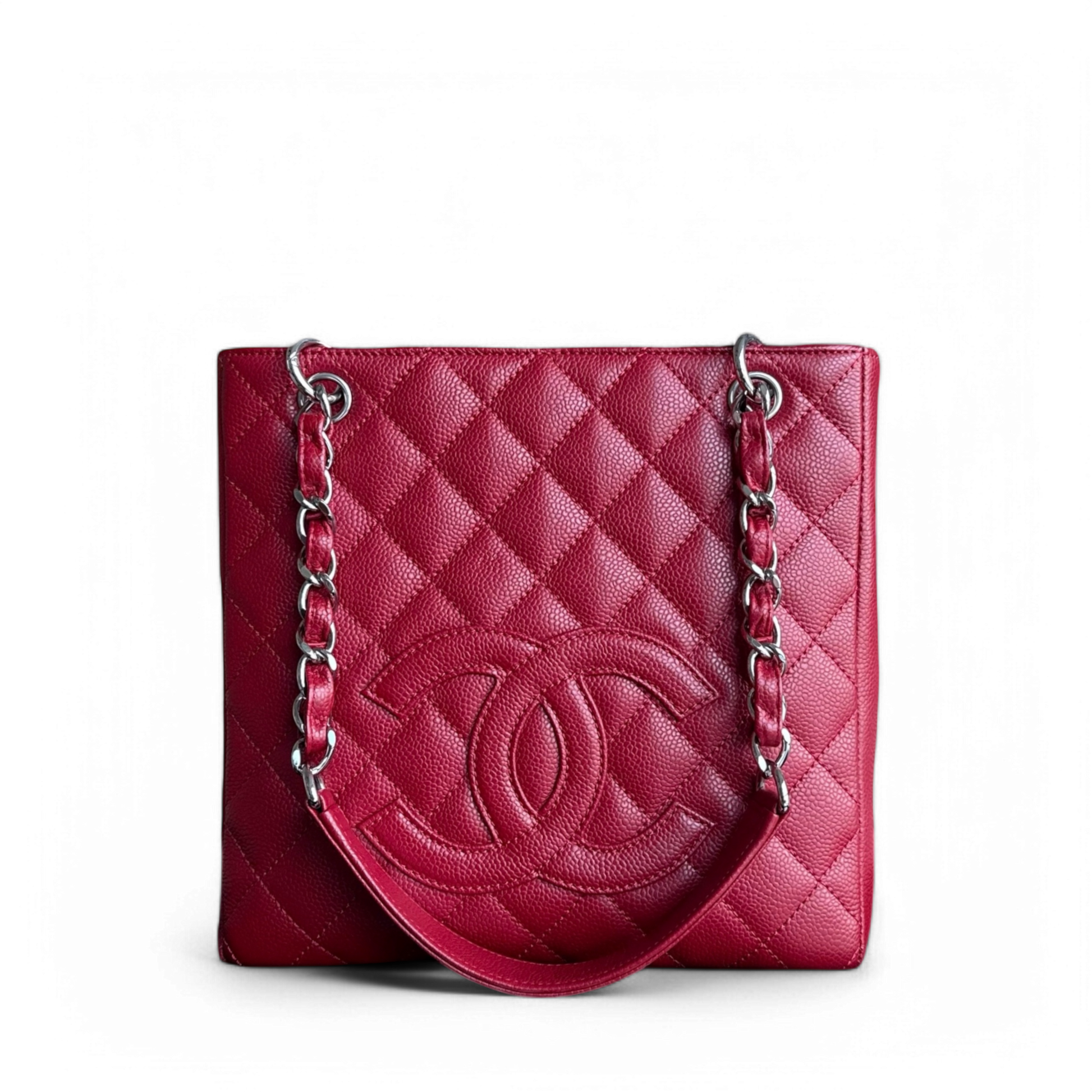 Chanel PST Petite Shopping Tote - Caviar Hardware Quilted Red Tote Bag