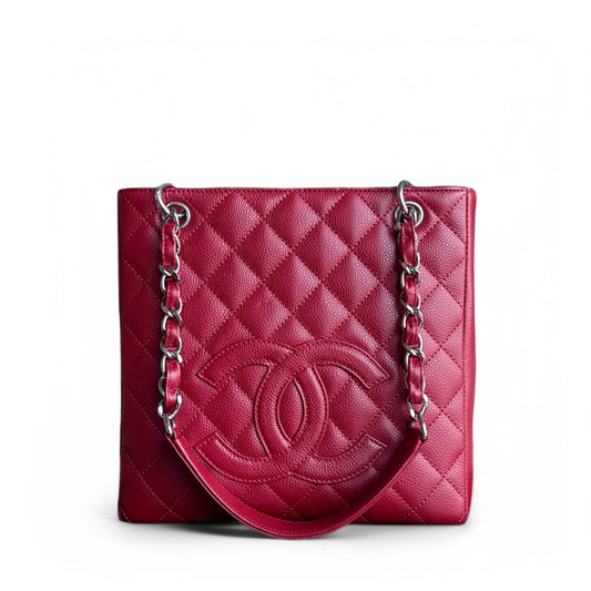 Chanel PST Petite Shopping Tote - Caviar Hardware Quilted Red Tote Bag