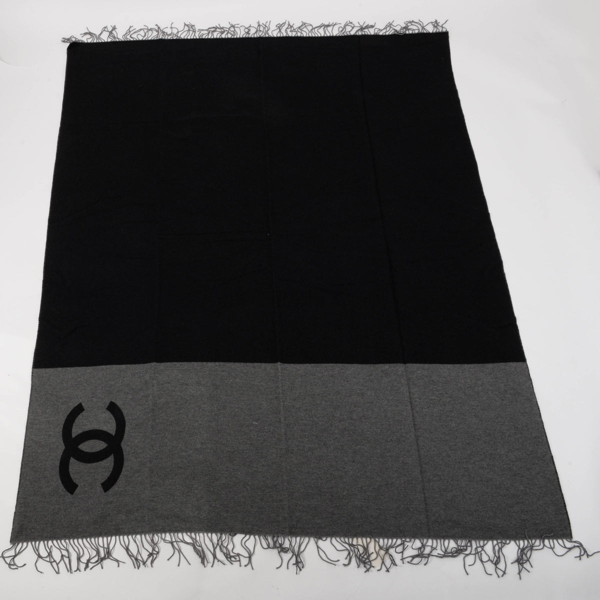 Chanel Black & Charcoal Wool Cashmere CC Throw Accessory