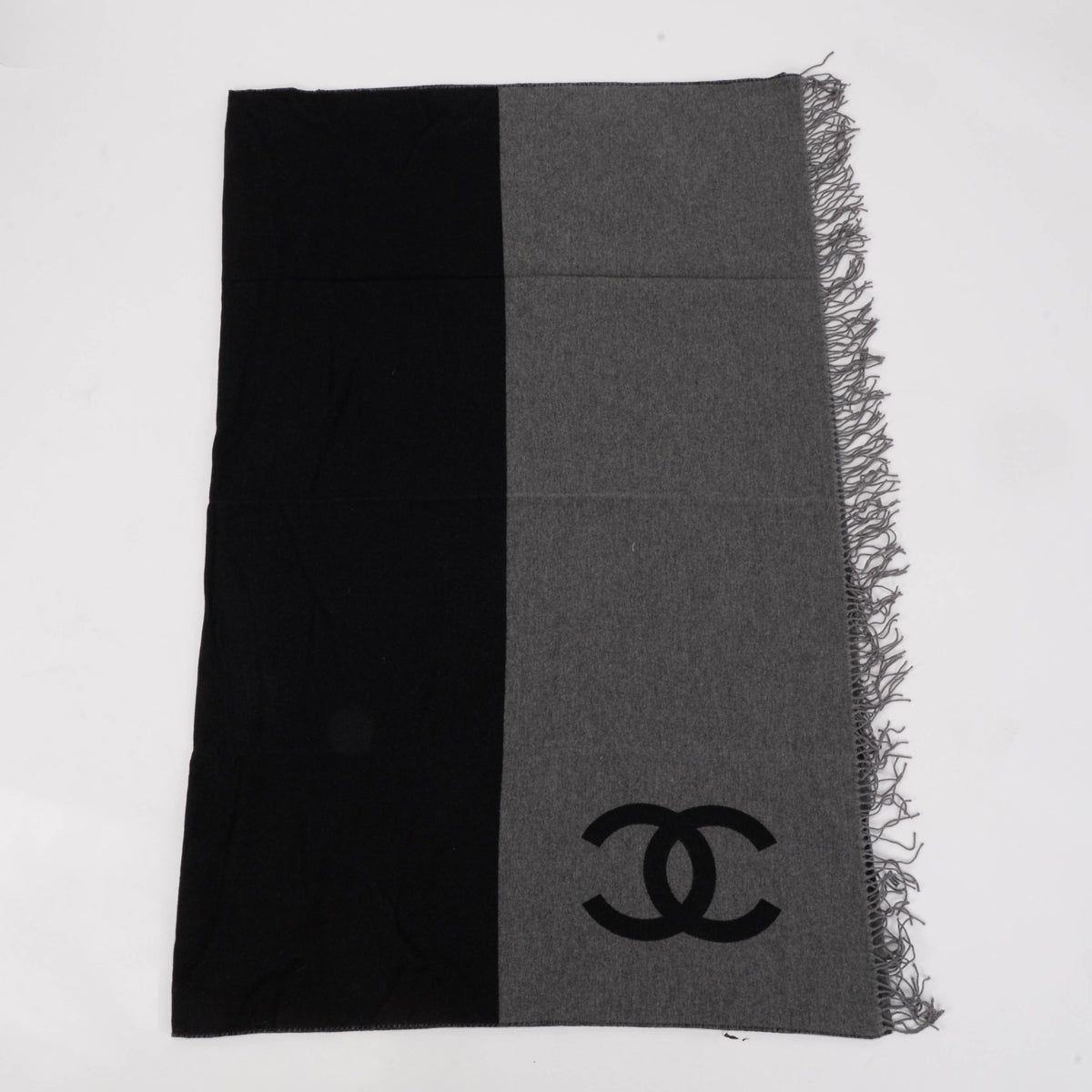 Chanel Black & Charcoal Wool Cashmere CC Throw Accessory