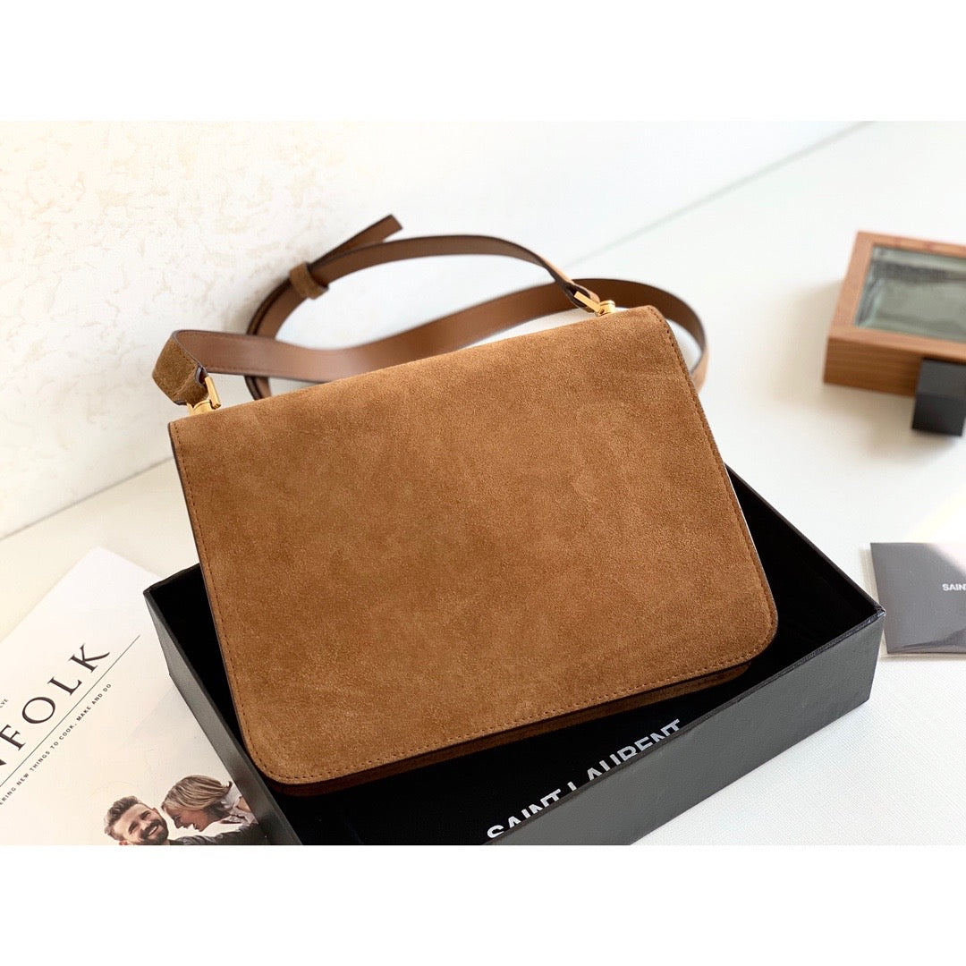 YSL Saint Laurent Le Carre 9in 23cm Brown Satchel Bag
