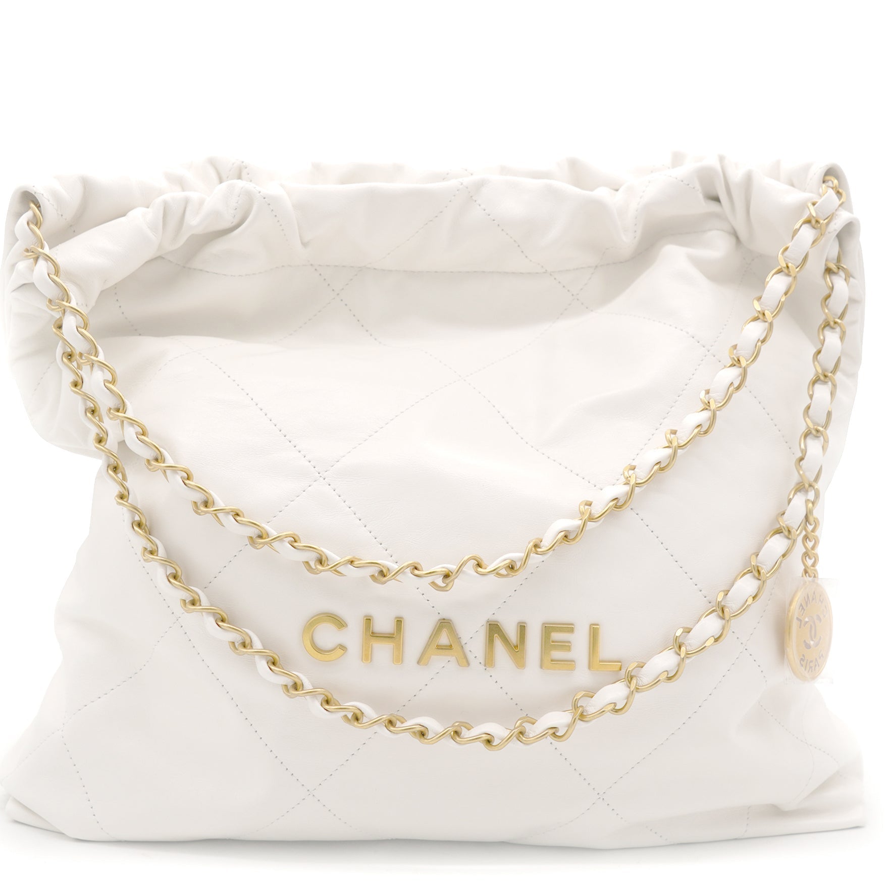 Shiny Calfskin Quilted Small Chanel 22 White