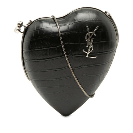 YSL Saint Laurent Love Box Croco Shoulder Bag Leather Embossed