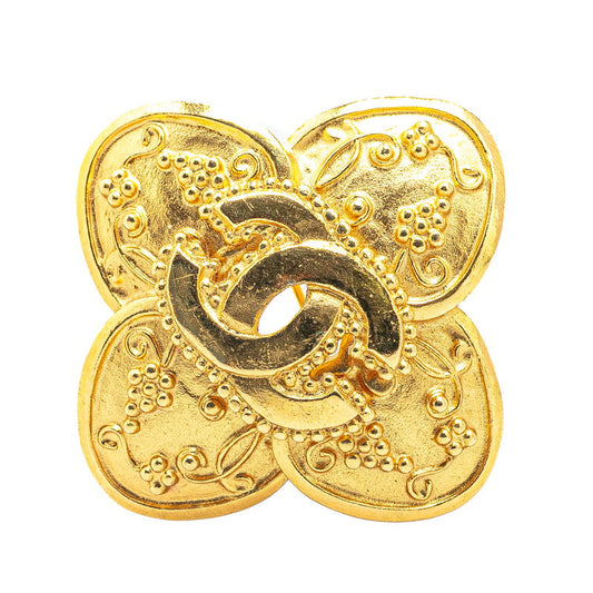 Chanel Gold Plated Coco Mark Clover Motif Brooch