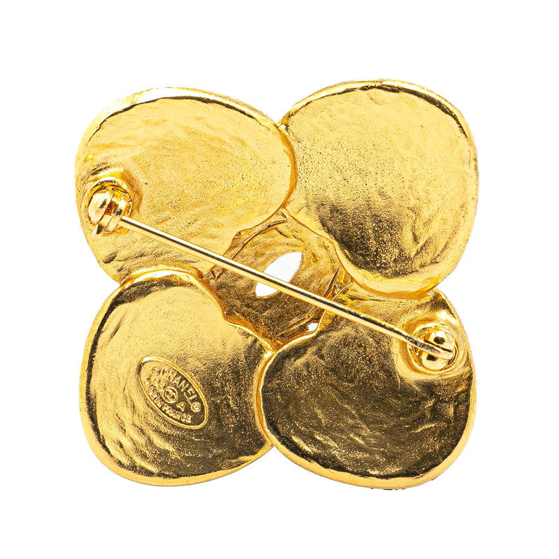 Chanel Gold Plated Coco Mark Clover Motif Brooch