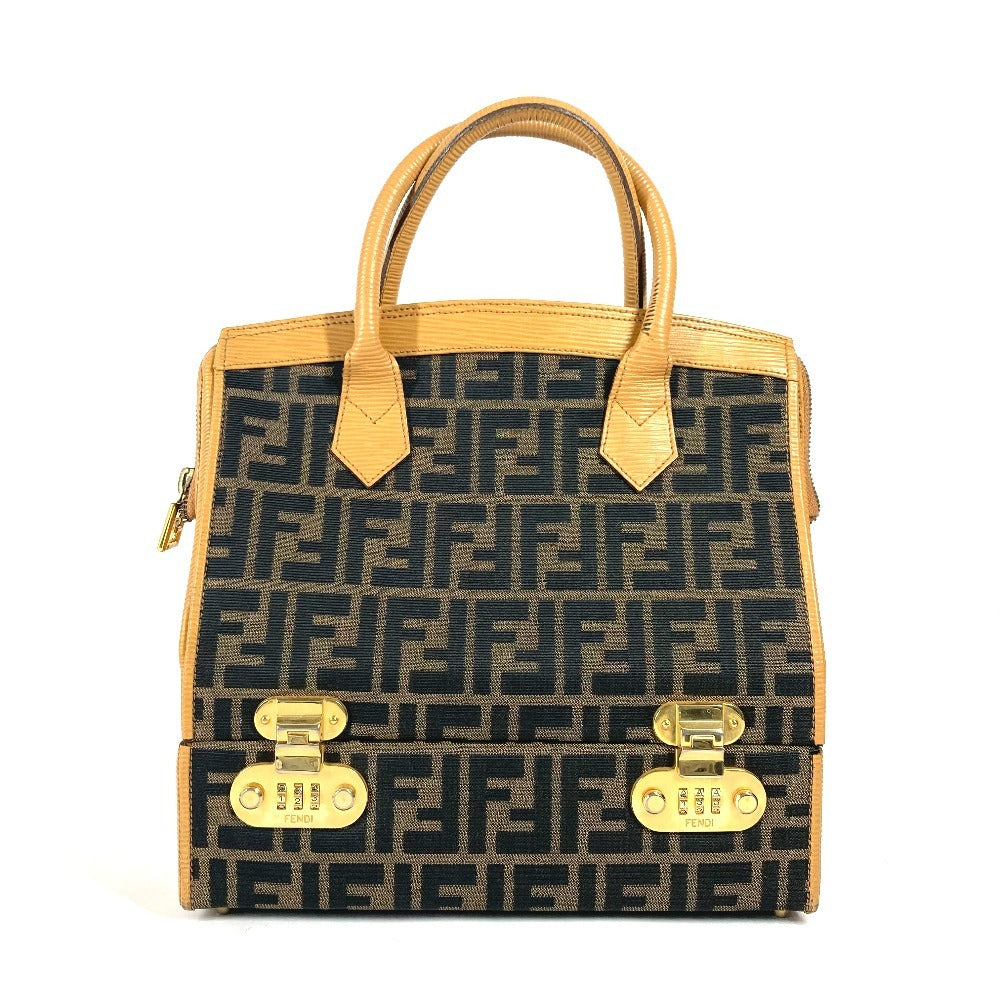 Fendi Handbag Zucca Women Leather Canvas Brown Travel Bag