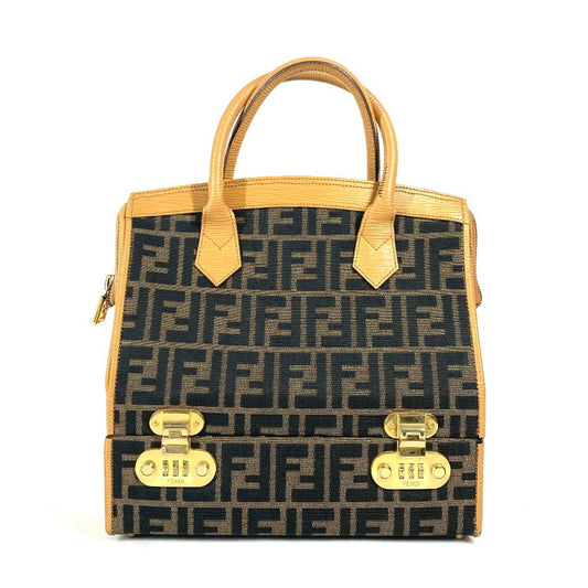 Fendi Handbag Zucca Women Leather Canvas Brown Travel Bag