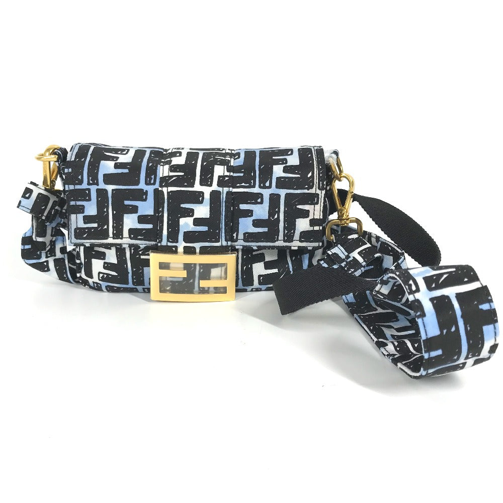 Fendi Shoulder Bag 8Br784 Joshua Vides Collaboration Zucca Baguette Nylon Blue Mini