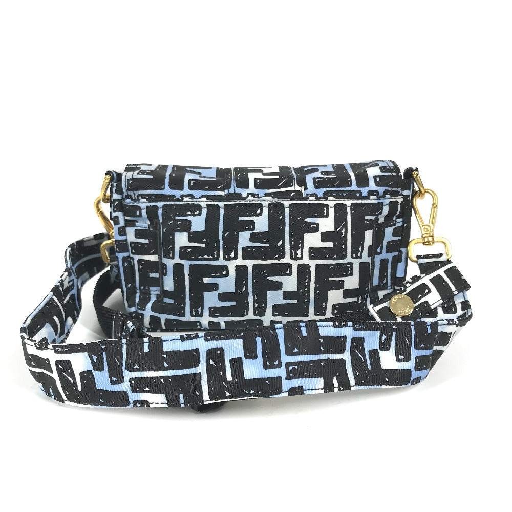 Fendi Shoulder Bag 8Br784 Joshua Vides Collaboration Zucca Baguette Nylon Blue Mini