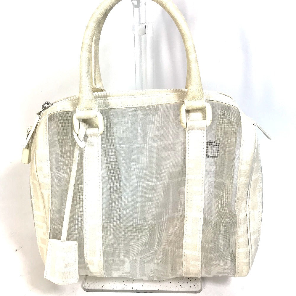 Fendi Boston Duffel Bag Handbag Bag Zucca Mesh Women Leather White Travel Bag