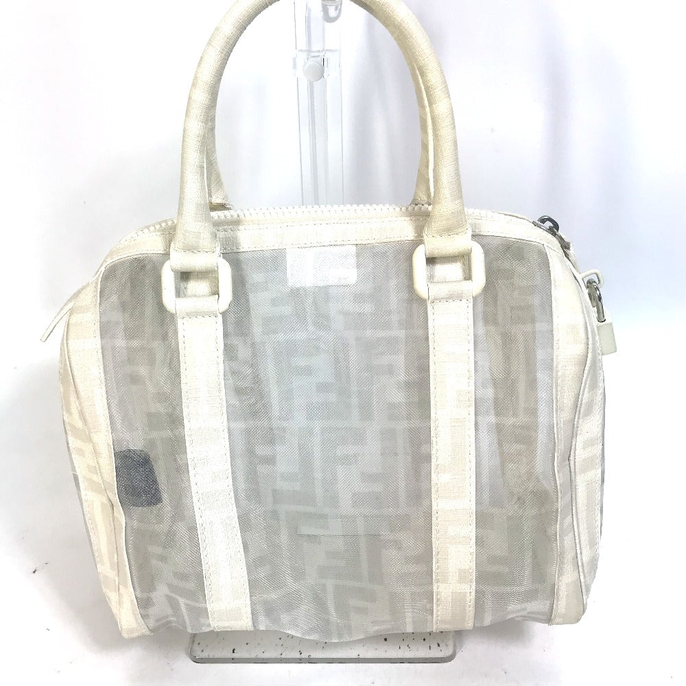 Fendi Boston Duffel Bag Handbag Bag Zucca Mesh Women Leather White Travel Bag