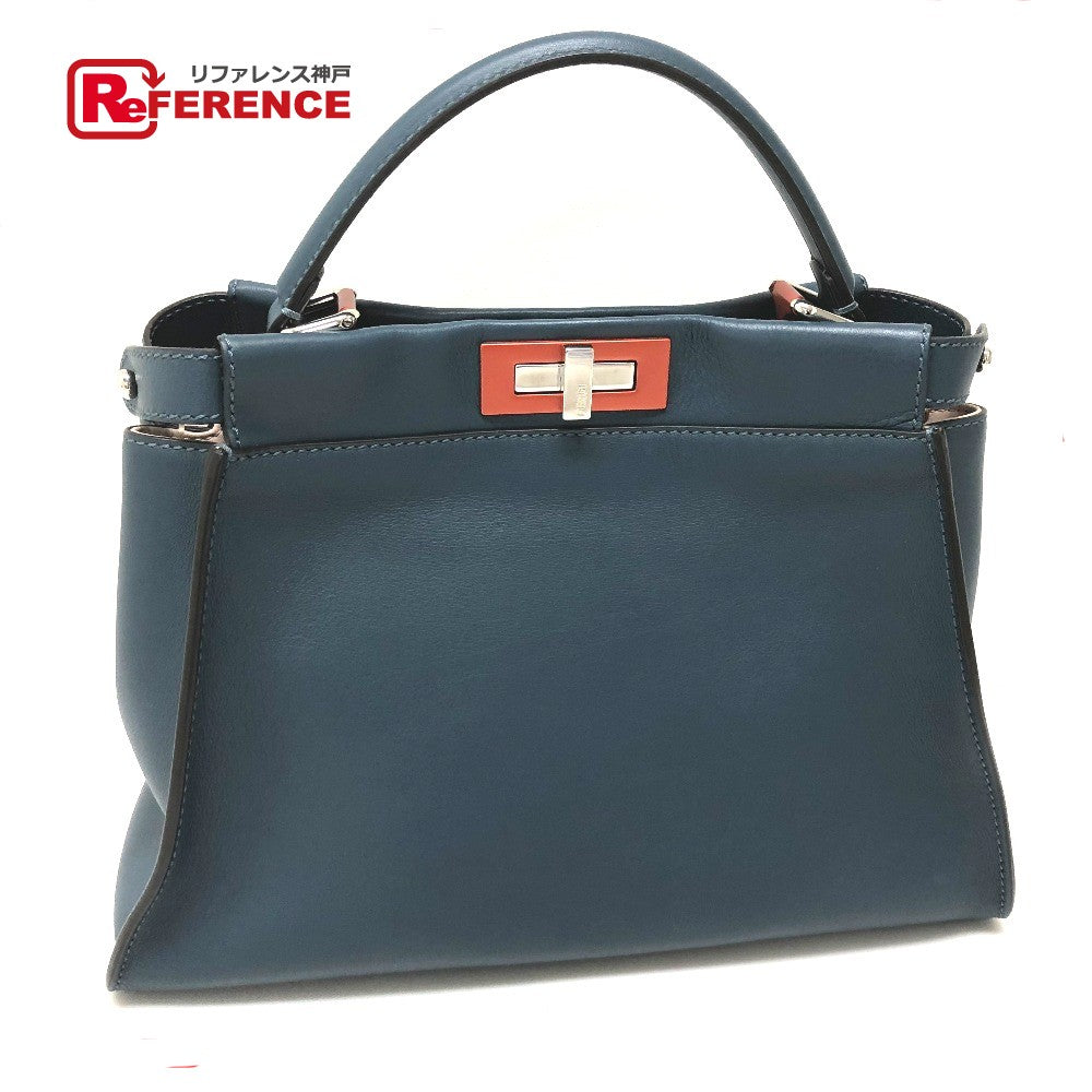 Fendi Handbag 8Bn290 Peek Boo Regular Leather Blue Travel Bag