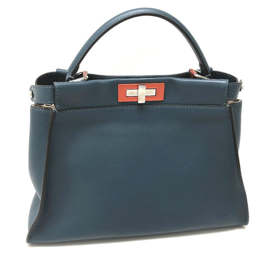 Fendi Handbag 8Bn290 Peek Boo Regular Leather Blue Travel Bag