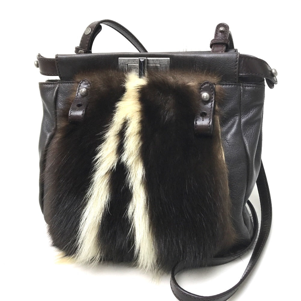 Fendi Shoulder Bag 8Bt161 Fur Dark Fur Bag Peekaboo Brown