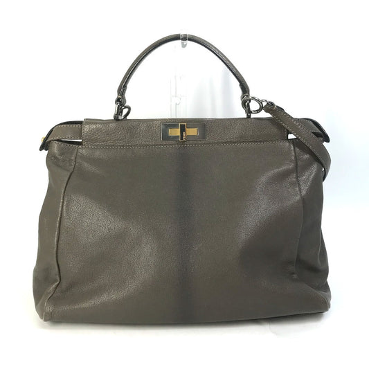 Fendi Handbag 8Bn210 Inner Zucca Pattern Shoulder Bag Tote Leather Gray Large