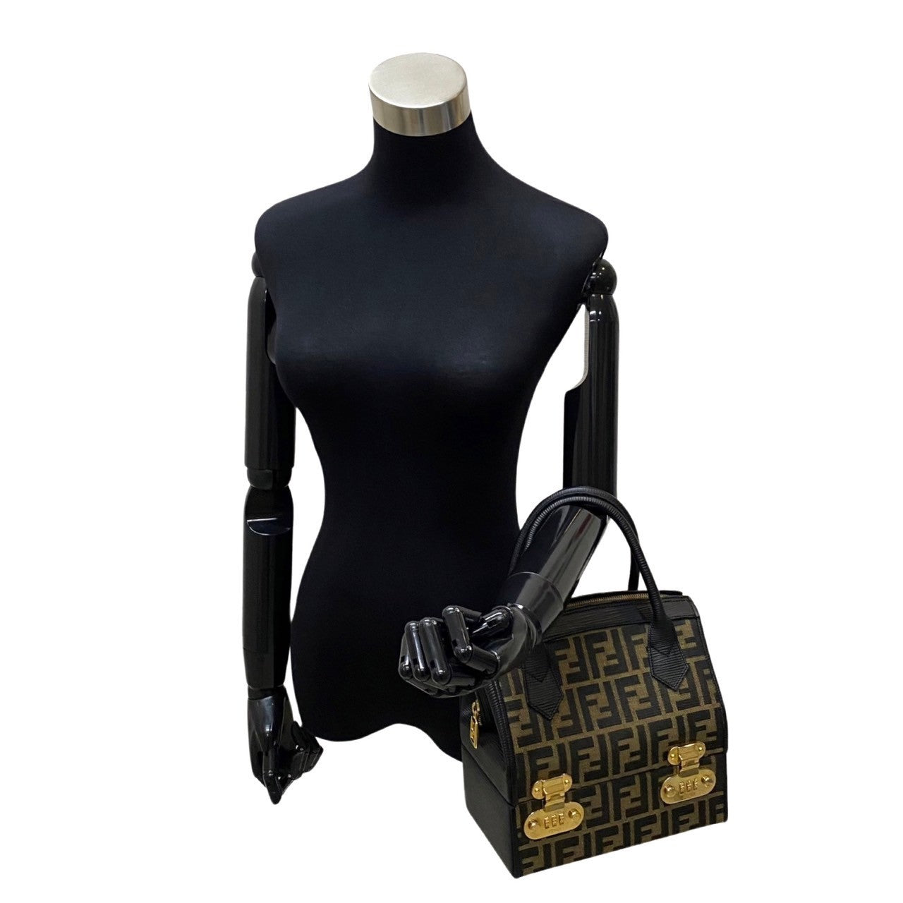 Fendi Shoulder Bag Zucca Women Leather Canvas Black 401E1287317