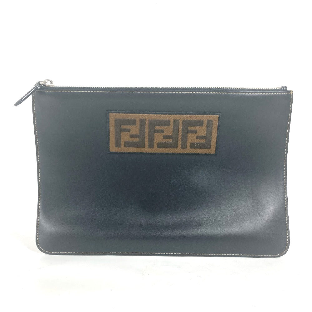 Fendi Clutch Bag 7N0078 Pouch Zucca Mens Leather Black Logo
