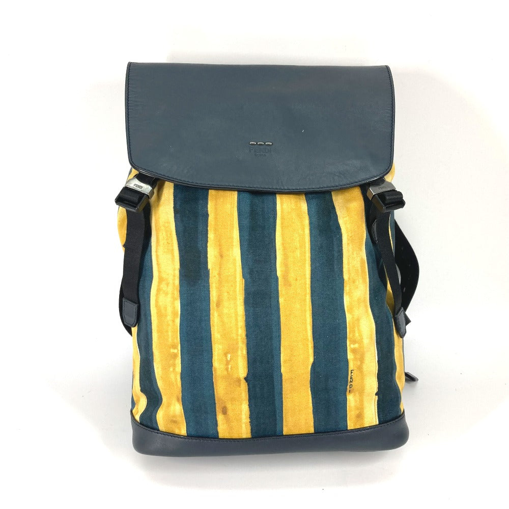Fendi Backpack 7Vz031 Optikal Stripes Mens Leather Canvas Yellow