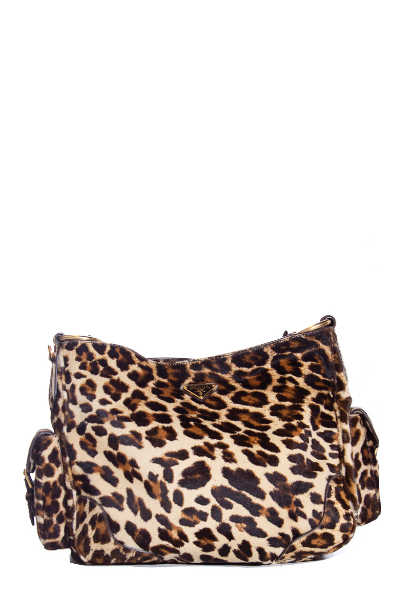 Prada Leopard Cavallino Pony Hair Handbag Travel Bag