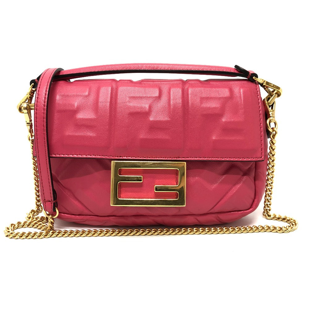 Fendi Shoulder Bag 8Bs017 Ff Baguette Lambskin Pink Small