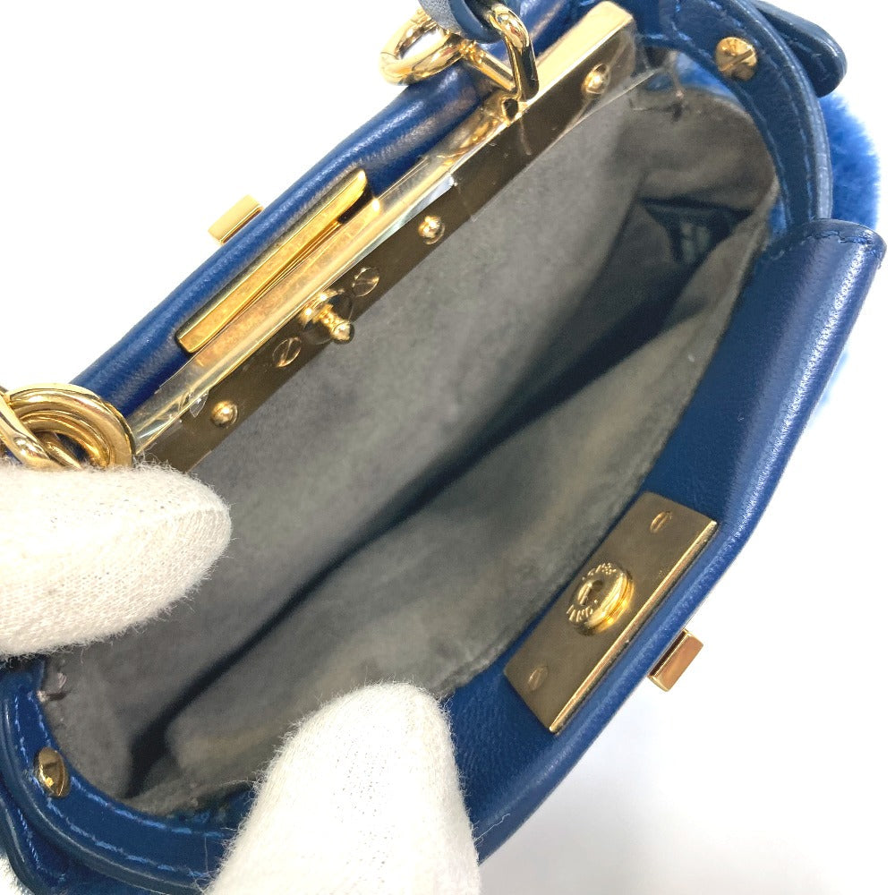 Fendi Handbag Fake Fur Crossbody Peek Boo Leather Blue Micro Crossbody Bag